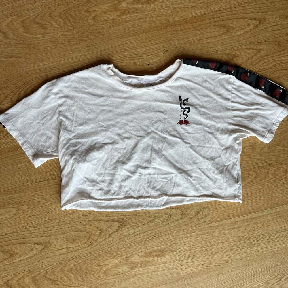 Empyre T-Shirt Size X-Small White Crop Top Roses Snake